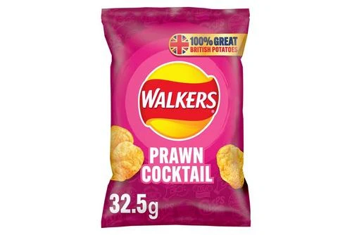 Walkers Prawn Cocktail Crisps 32.5g Pack Size: 32 X 32.5g 3 Walkers Prawn Cocktail Crisps 32.5g Pack Size: 32 X 32.5g