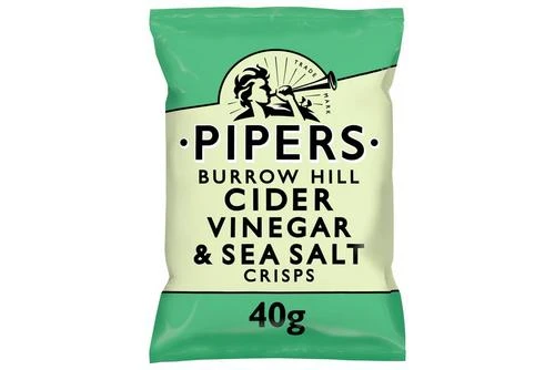 Pipers Burrow Hill Cider Vinegar & Sea Salt Crisps 40g Pack Size: 24 X 40g 3 Pipers Burrow Hill Cider Vinegar & Sea Salt Crisps 40g Pack Size: 24 X 40g