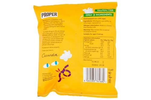 Propercorn For KIDS Simply Sweet Popcorn 12g Pack Size: 18 X 12g 4 Propercorn For KIDS Simply Sweet Popcorn 12g Pack Size: 18 X 12g - Image 2