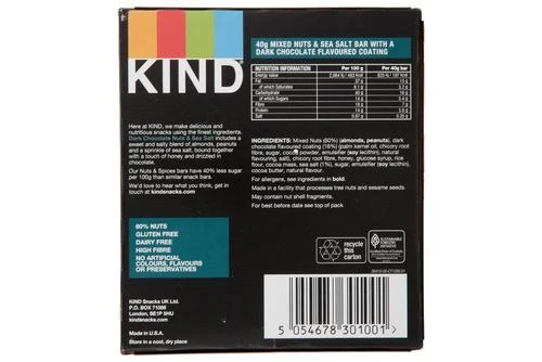 KIND Dark Chocolate Nuts & Sea Salt Snack Bar 40g Pack Size: 12 X 40g 5 KIND Dark Chocolate Nuts & Sea Salt Snack Bar 40g Pack Size: 12 X 40g - Image 3