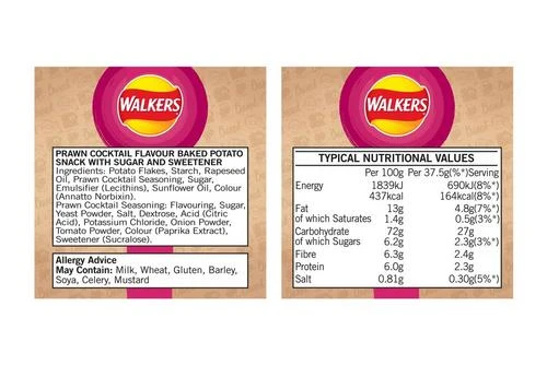 Walkers Baked Prawn Cocktail Snacks 37.5g Pack Size: 32 X 37.5g 6 Walkers Baked Prawn Cocktail Snacks 37.5g Pack Size: 32 X 37.5g - Image 4