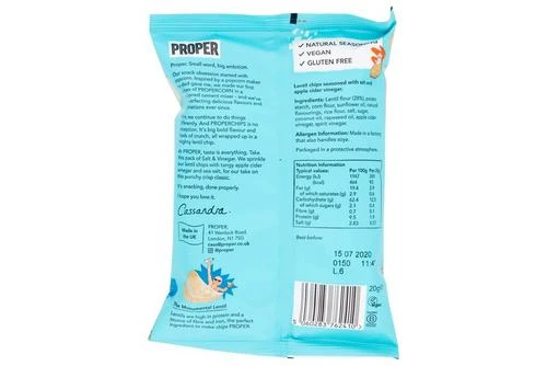 Properchips Salt & Vinegar Lentil Chips Pack Size: 24 X 20g 5 Properchips Salt & Vinegar Lentil Chips Pack Size: 24 X 20g - Image 3