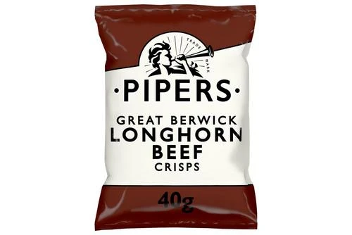 Pipers Great Berwick Longhorn Beef Crisps 40g Pack Size: 24 X 40g 3 Pipers Great Berwick Longhorn Beef Crisps 40g Pack Size: 24 X 40g