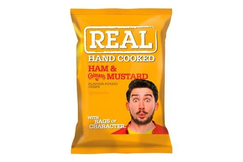 Real Hand Cooked Ham & English Mustard Flavour Potato Crisps Pack Size: 48 X 35g 3 Real Hand Cooked Ham & English Mustard Flavour Potato Crisps Pack Size: 48 X 35g