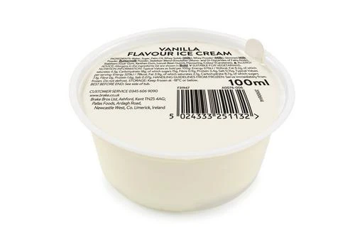 Brakes Essentials Vanilla Flavour Ice Cream Tubs Pack Size: 48 X 100ml 3 Brakes Essentials Vanilla Flavour Ice Cream Tubs Pack Size: 48 X 100ml