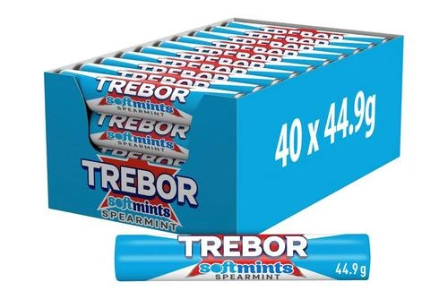 Trebor Softmints Spearmint Mints Roll 44.9g Pack Size: 40 X 44.9g 3 Trebor Softmints Spearmint Mints Roll 44.9g Pack Size: 40 X 44.9g