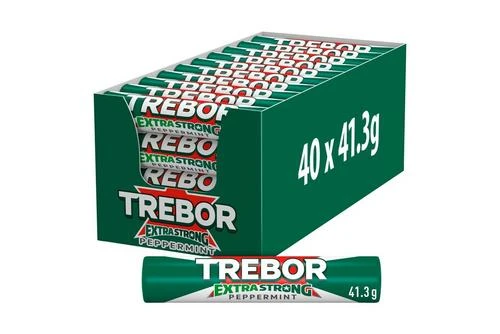 Trebor Extra Strong Peppermint Mints Roll 41.3g Pack Size: 40 X 41.3g 3 Trebor Extra Strong Peppermint Mints Roll 41.3g Pack Size: 40 X 41.3g