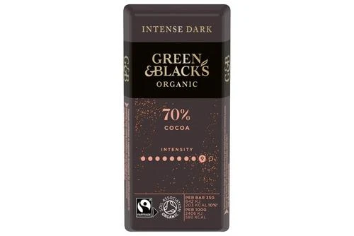 Green & Blacks Organic 70% Dark Chocolate Bar 35g Pack Size: 30 X 35g 3 Green & Blacks Organic 70% Dark Chocolate Bar 35g Pack Size: 30 X 35g