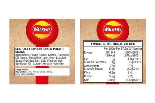 Walkers Baked Sea Salt Snack Crisps 37.5g Pack Size: 32 X 37.5g 6 Walkers Baked Sea Salt Snack Crisps 37.5g Pack Size: 32 X 37.5g - Image 4